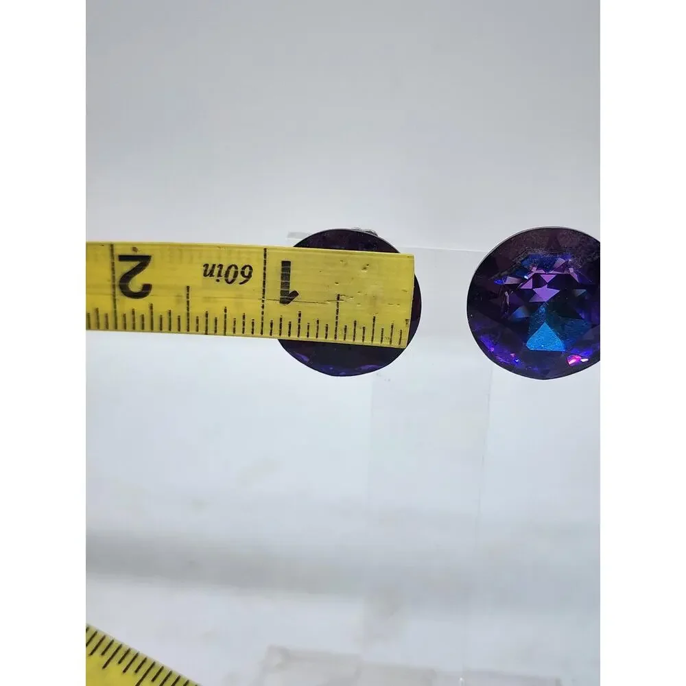 Vintage Swarovski Big Earrings Heliotrope Vitrail Purple Blue Iridescent Giant